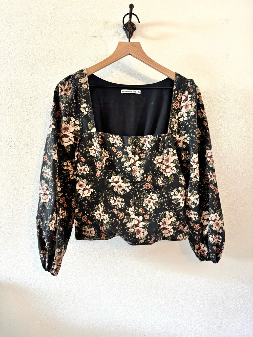 Abercrombie & Fitch Black Floral Square-Neck Corset style blouse